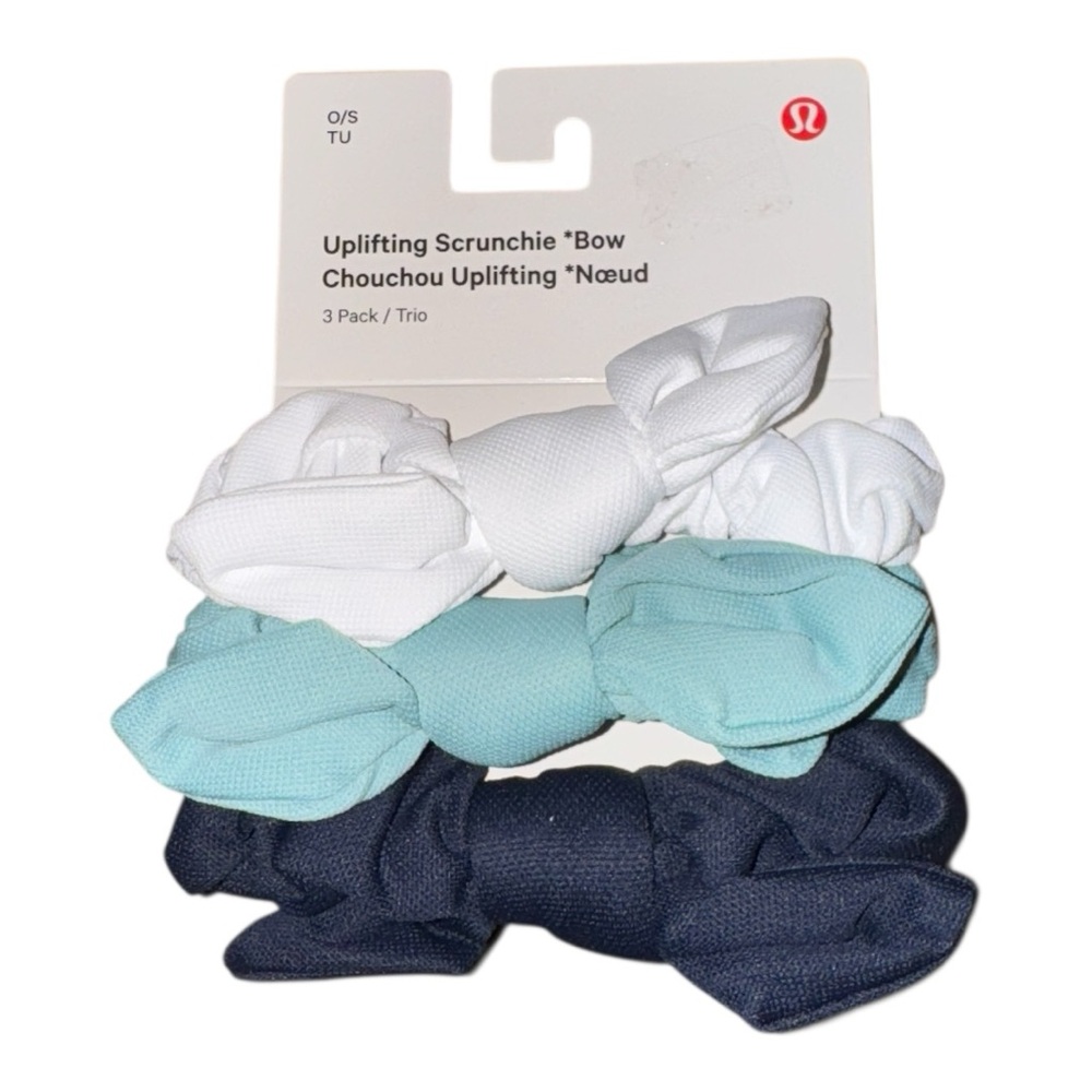 Lululemon Uplifting Scrunchie *Bow 3-Pack True Navy White Riptide NWT